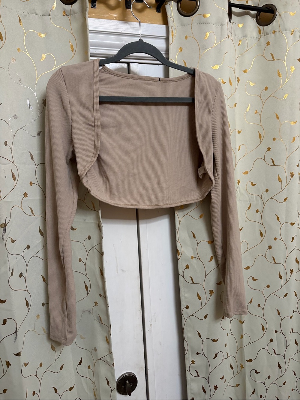 2 in oneWomen's Beige Long Sleeve Cropped Bolero Top